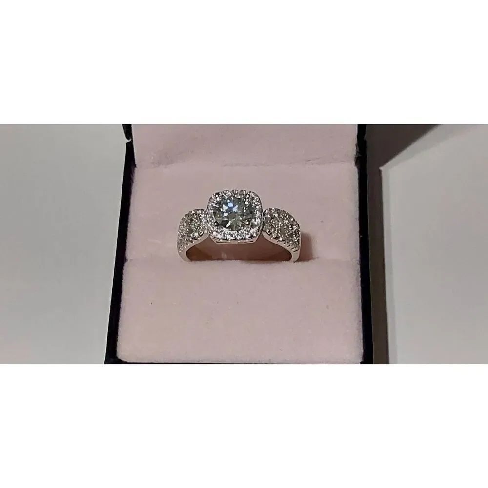 CERTIFIED 2 Ct. Genuine Moissanite Diamond Round Halo/Pave Engagement Ring Sz 8
